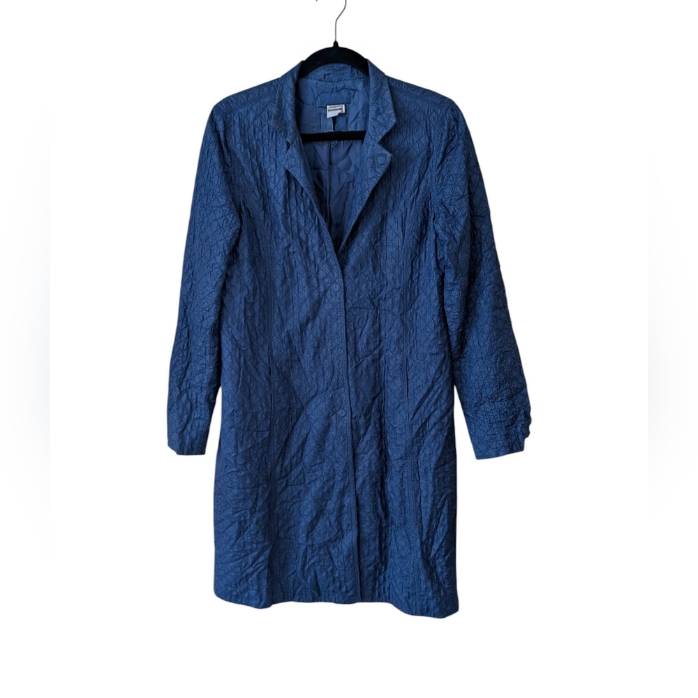 Eileen Fisher Quilted Blue Tussah‎ Silk Diamond Long Jacket Duster Size XS